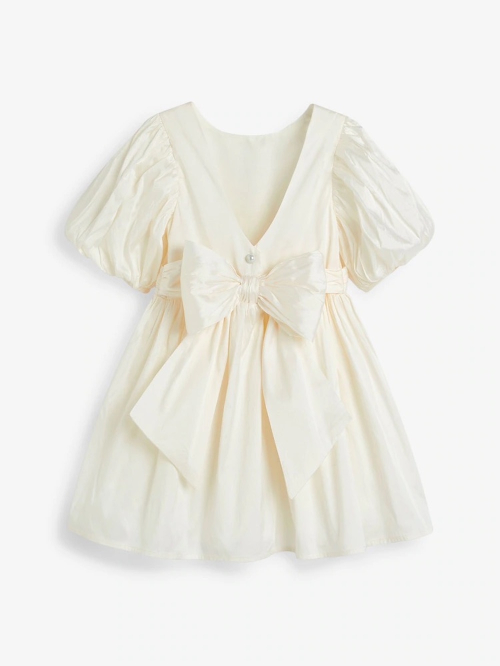next White Bow-Front Puff Sleeve Party Dress
